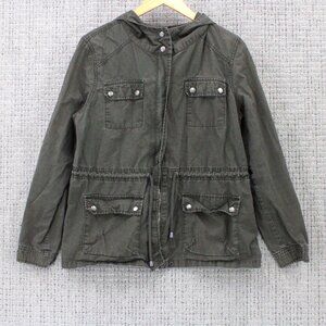 Life In Progress Military Jacket Women Large L Brown Full Zip MultiPocket Hooded
